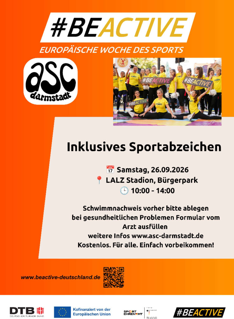 Plakat „Save the date“ zum Inklusiven Sportabzeichen am 26. September im Bürgerpark Nord.